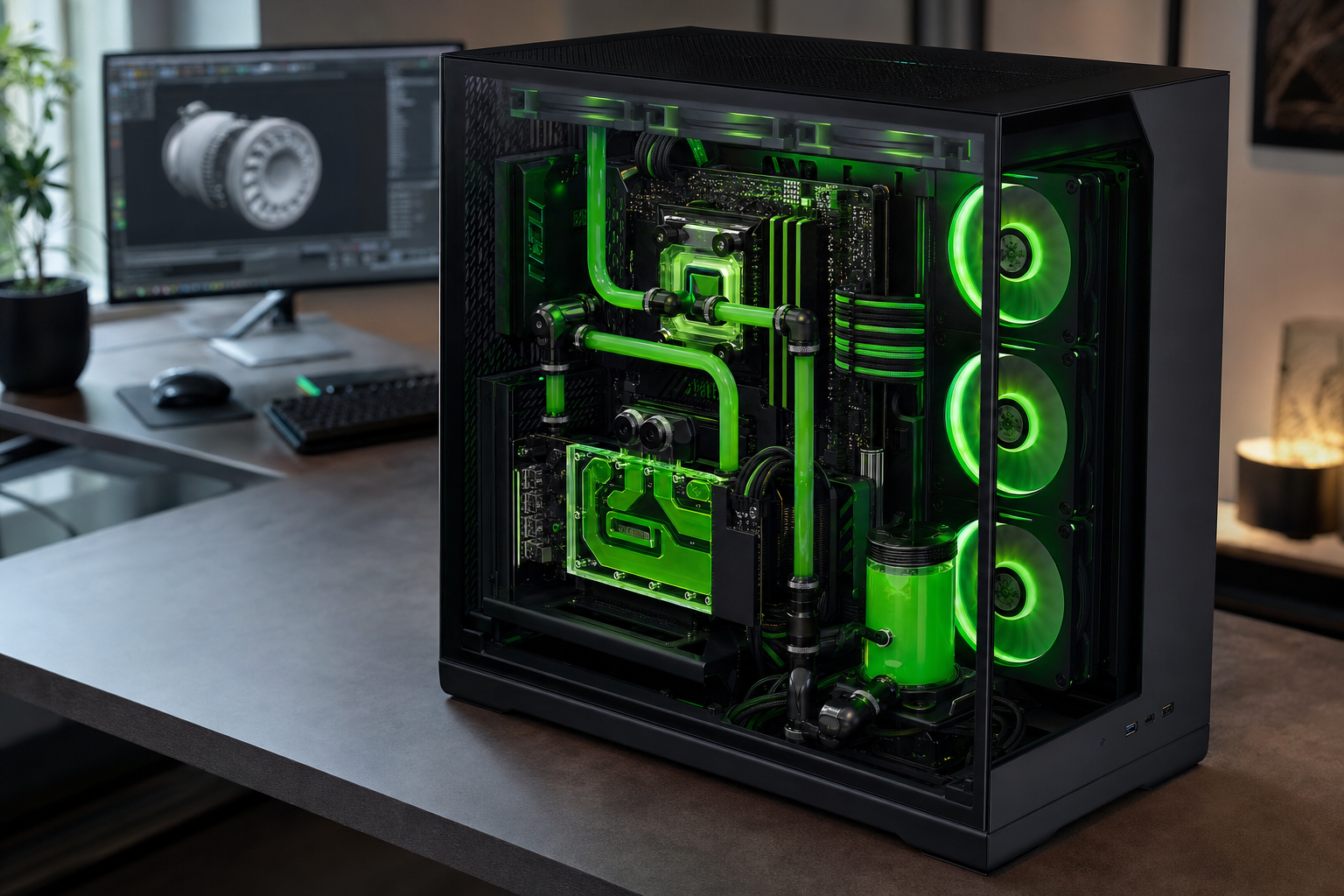 Workstation per rendering 3D assemblata su misura con raffreddamento a liquido